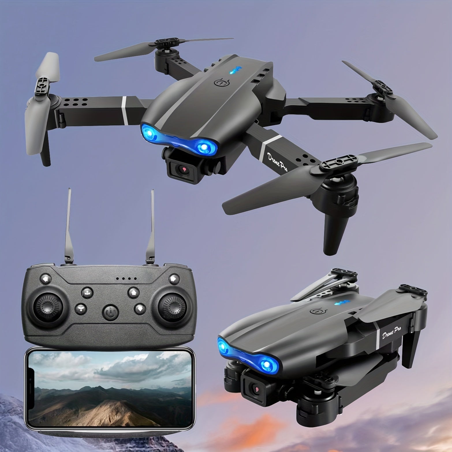 E99 Pro K3 Foldable RC Drone with HD Dual Camera Altitude Hold  WiFi Enabled Remote Control Toy for Youngsters and Adults  Perfect IndoorOutdoor Gift BlackGray USB Rechargeable 68 Min Flight Time 19685inch Range