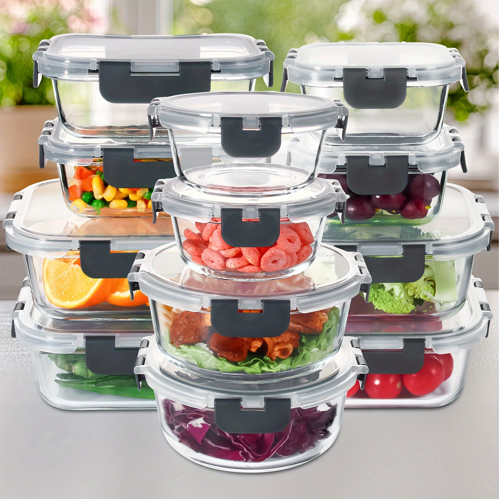 24pcs Glass Meal Prep Containers Set Food Storage Containers With Snap Locking Lids Airtight Food Containers Meal Prep Containers For Lunch On The Go Leftover Kitchen