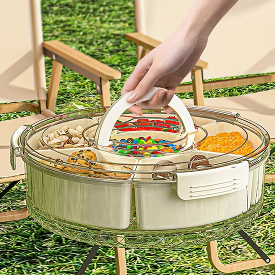 Rotating Snack Tray Organizer 1pc Rotating Snack Tray with Lid  Round Plastic Food Storage Organizer  Ideal for Home Parties Weddings and Holidays
