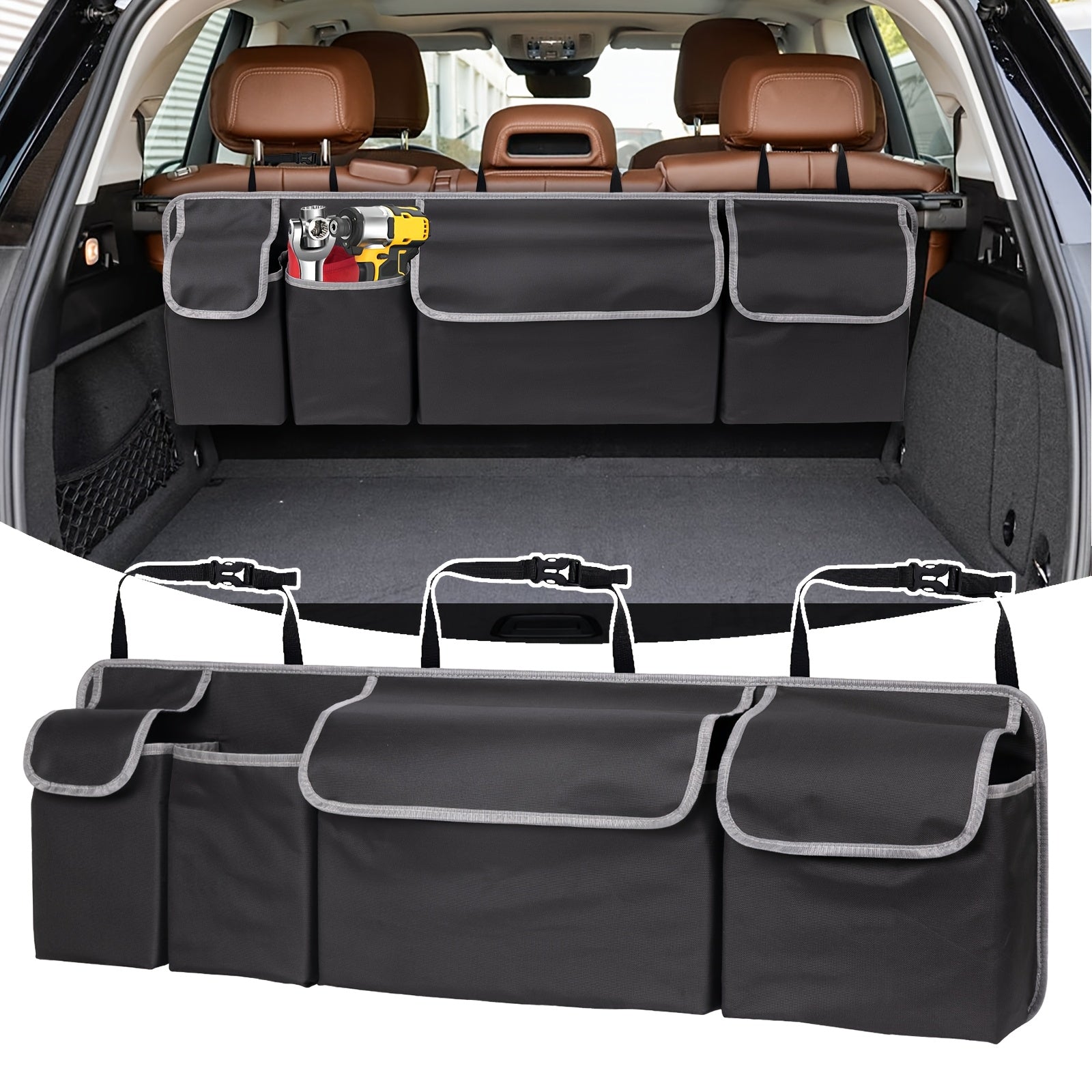 Large Capacity 600D Oxford Fabric Car Seat Back Organizer Universal Fit  Multiple Pockets  Vehicle Storage Solution Polyester Fiber Material